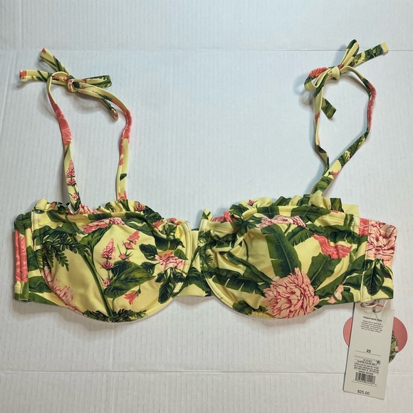 Women’s Agua Bendita Bandeau Bikini Top with Straps NWT Floral Pink and Yellow - Picture 1 of 6